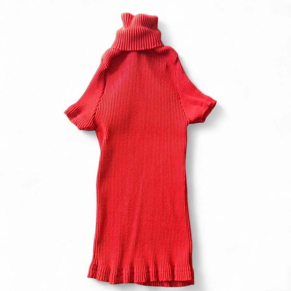 Red Turtleneck Ribbed Tunic Top y2k
